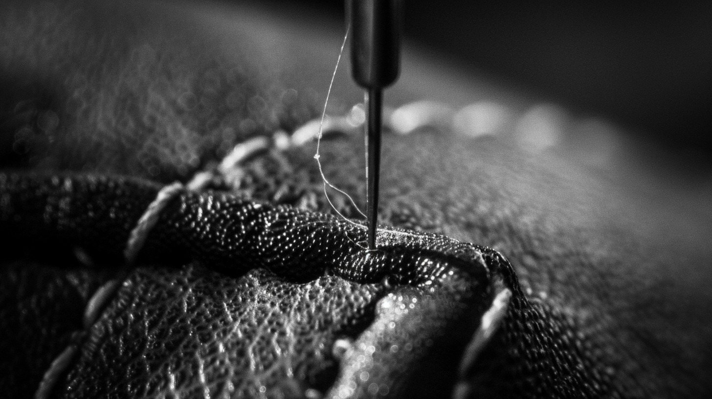 Detailaufnahme von Nadel und Handarbeit im Atelier H. Acabay